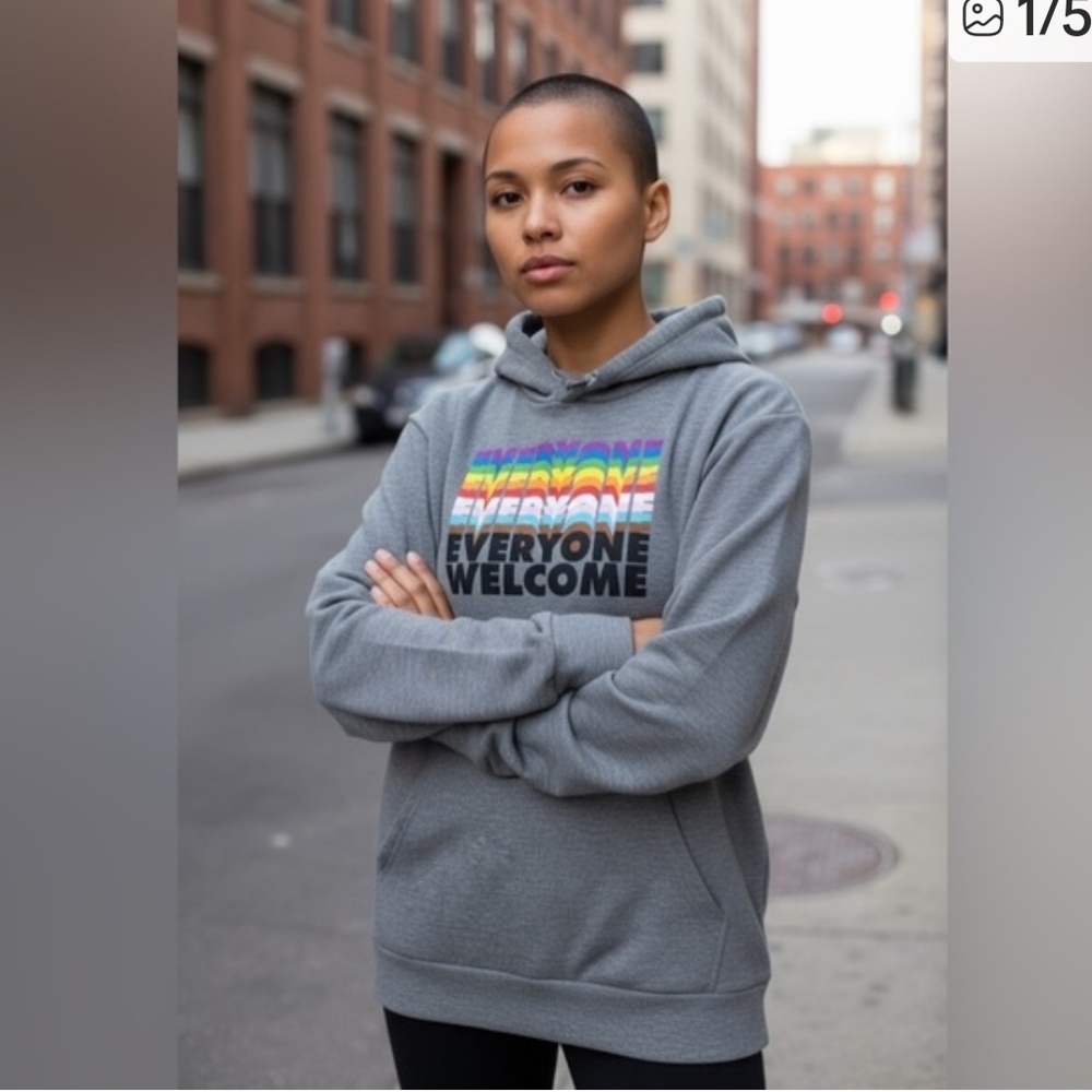 Pride Target Gray Hoodie Rainbow Welcome Print LGBT Sz XS Casual Sweatshirt
